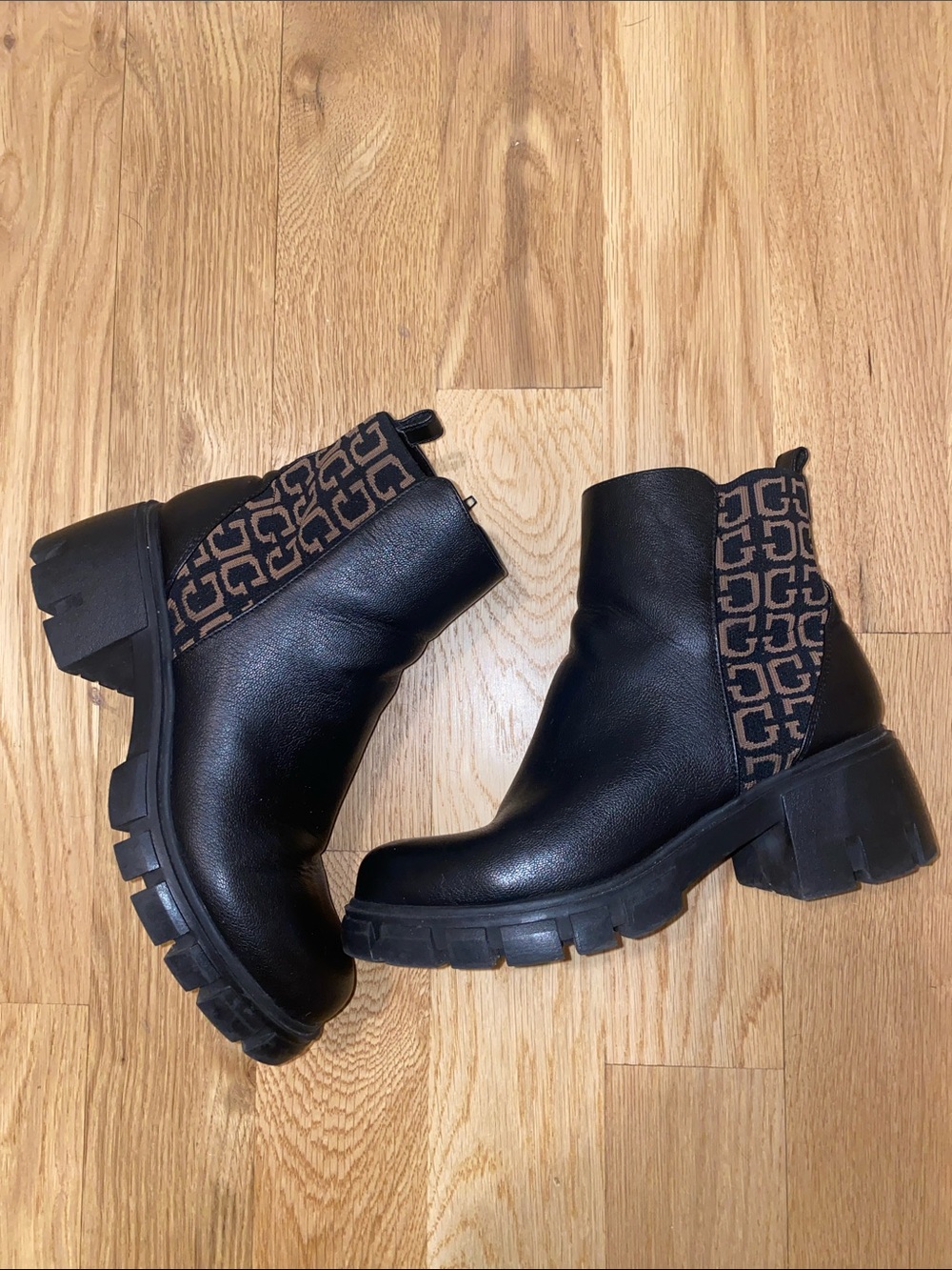 Guess Black Chelsea Platform Booties with Monogram Panel